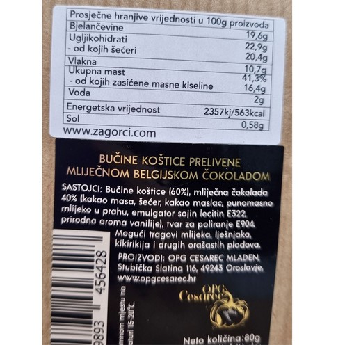 Bučine koštice - mliječna belgijska čokolada 80 g