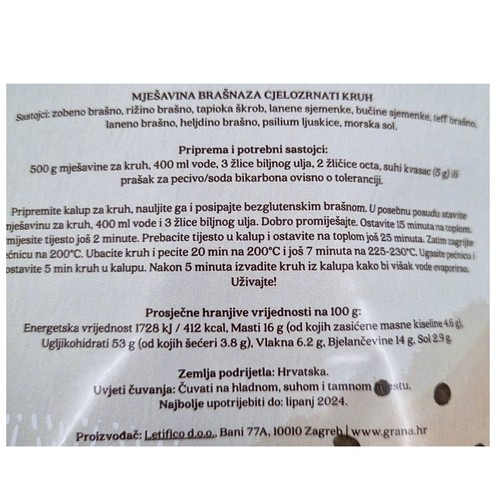 Mješavina brašna za cjelozrnati kruh 500 g